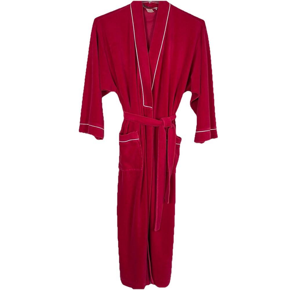 Vintage Christian Dior Velour Robe Size M/L Red Full Length Monogram Loungewear
